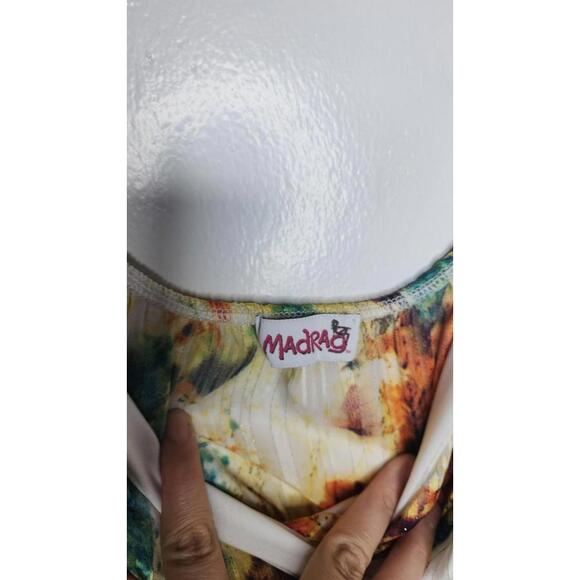 MadRag Y2K Womens Medium Multicolor Abstract Wrap Tie Back Pleated top  Babydoll - Picture 3 of 5